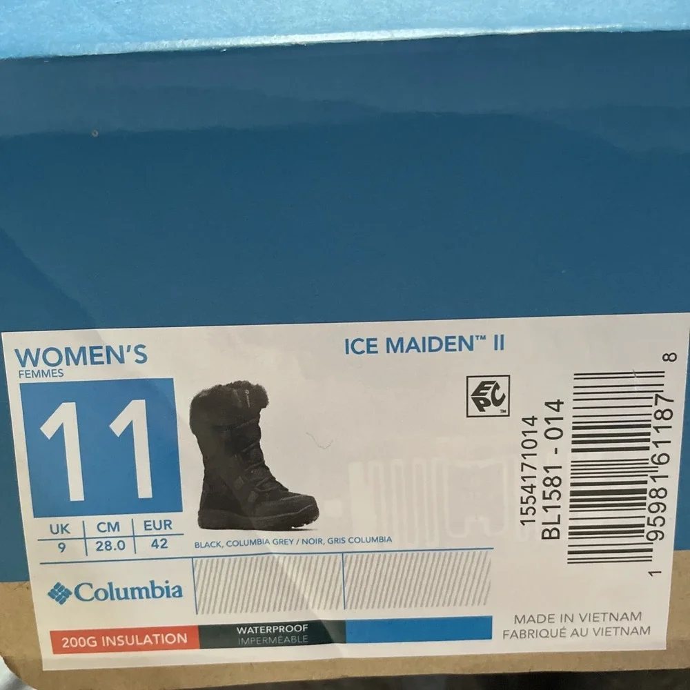 Columbia Womens Ice Maiden II Winter Snow Fur Boots Sz 11 Black Waterproof Insul